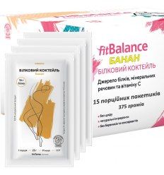 Белковый коктейль Банан протеин FitBalance упаковка 375 г - 15 порционных пакетиков