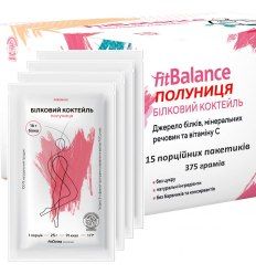 Белковый коктейль Клубника протеин FitBalance упаковка 375 г - 15 порционных пакетиков